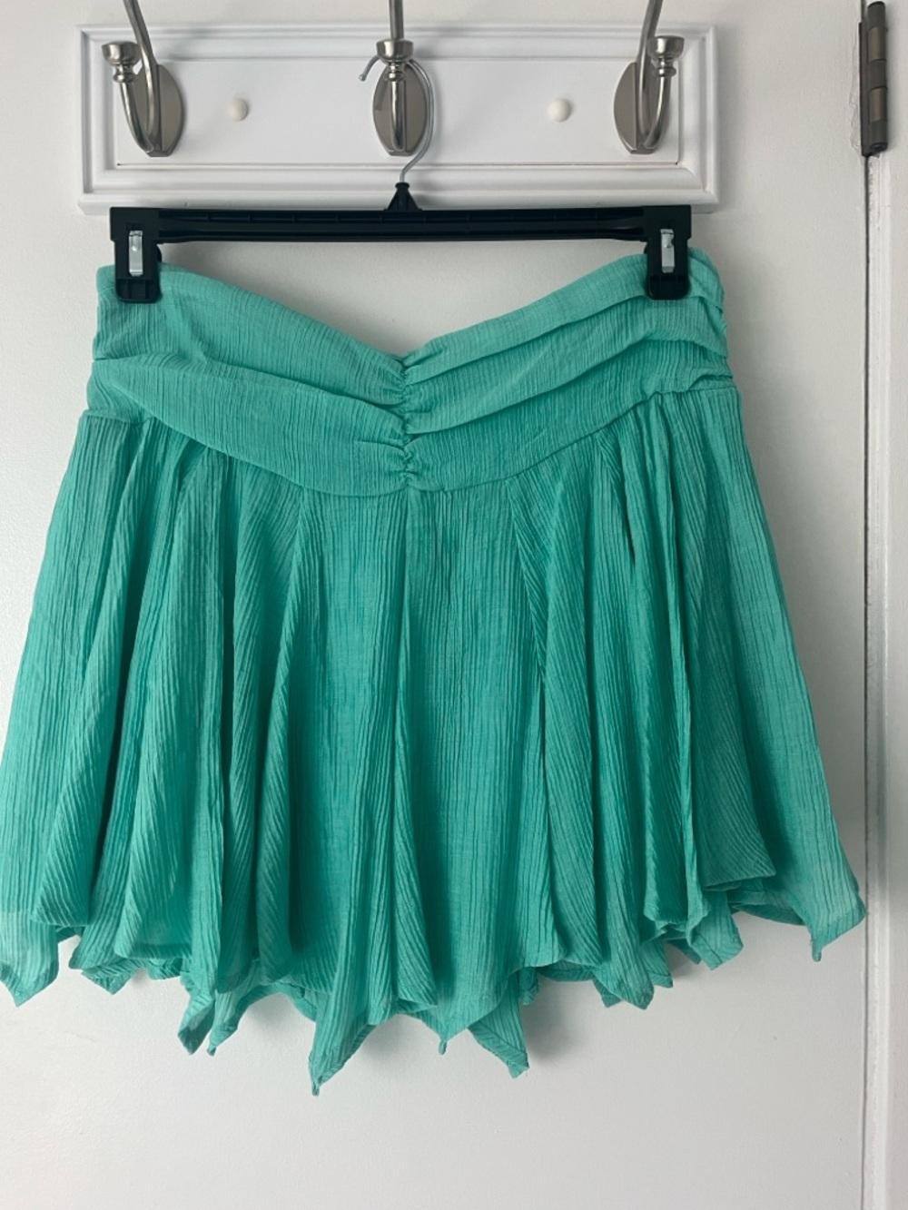 All in Favor Teal Crinkled High-Waist Skater Skirt